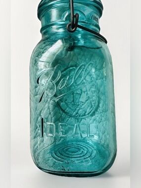 Vintage Ball Ideal Blue Mason Bicentennial Quart Jar 1776-1976 Eagle Wire Ball